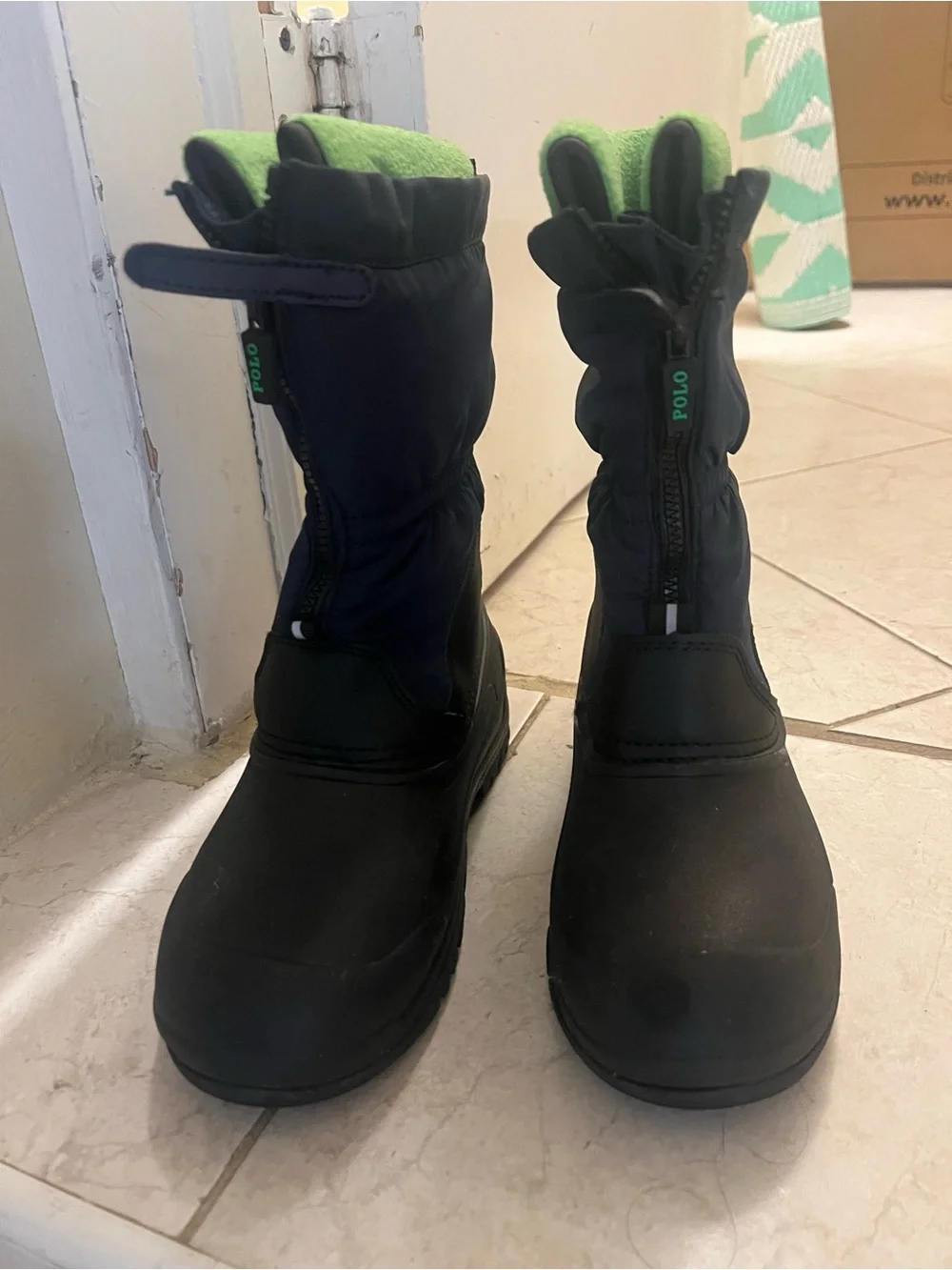 Ralph Lauren Polo Navy and Bright Green Kids Snow Boots
